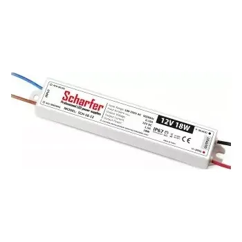 Napájecí zdroj pro osvětlení Napájecí zdroj 18W 1,5A 12VDC pro LED zdroje a LED moduly profesionální IP67 163x26x20 mm Scharfer *SCH-018-12
