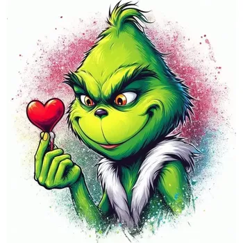 Nášivka NAŽEHLOVAČKA - Grinch se srdíčkem v prstech