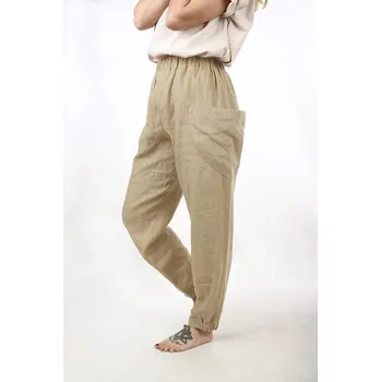 Dámské kalhoty Glara Široké lněné kalhoty s velkými kapsami excellent quality 532723