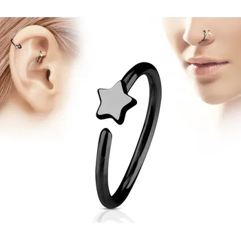 Piercing Černý piercing do nosu/ucha kruh s hvězdou