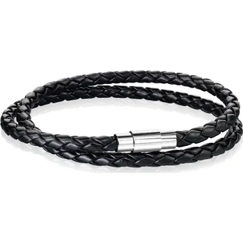 Náramek Dojitý kožený náramek proplétaný černý, délka 19 cm