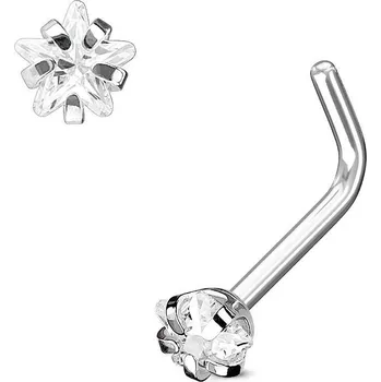 Piercing Zahnutý piercing do nosu hvězdička, čirý kamínek