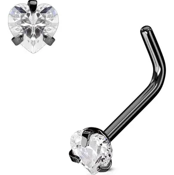 Piercing Černý piercing do nosu srdíčko, čirý kamínek