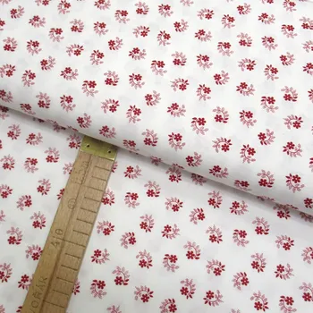 Bavlněné plátno - Květy a listy červené na bílé - šíře 150cm