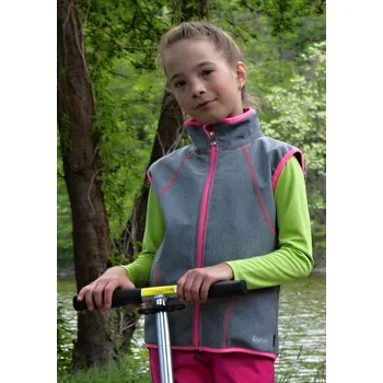 Chlapecká vesta Fantom ZATEPLENÁ softshellová vesta - ŠEDÝ MELÍR+RŮŽOVÁ KONFEKČNÍ VELIKOST: 140