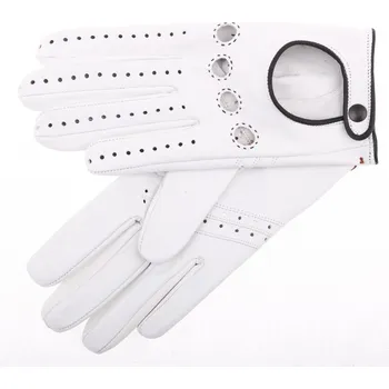 Rukavice Špongr Dámské kožené řidičské rukavice KIARA bílé/černé Velikost: 7"