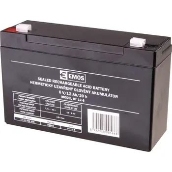 Záložní baterie EMOS Bezúdržbový olověný akumulátor 6 V/12 Ah, faston 4,7 mm