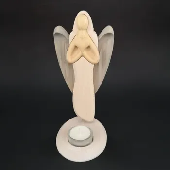 Svícen AMADEA Dřevěný svícen anděl se srdcem, barevný, výška 25 cm