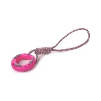 Hračka pro psa Bavlněné přetahovadlo s TPR růžovým kroužkem, odolná (gumová) hračka z termoplastické pryže
