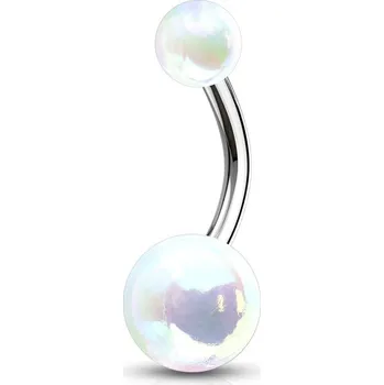 Piercing Piercing do pupíku - banánek s kovovým leskem (bílá, 1,6 x 10 mm)