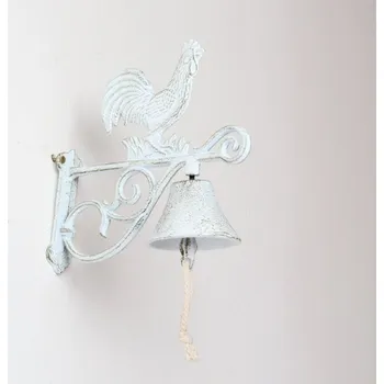 Domovní zvonek Litinový nástěnný zvonek s kohoutem bílý 19x20cm