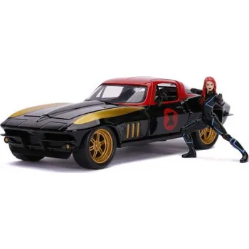 autíčko Avengers - Marvel Hollywood Rides Diecast Model 1/24 1966 Chevrolet Corvette s figurkou Black Widow