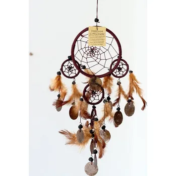 Lapač snů Lapač snů hnědý s penízky z mušloviny 12cm