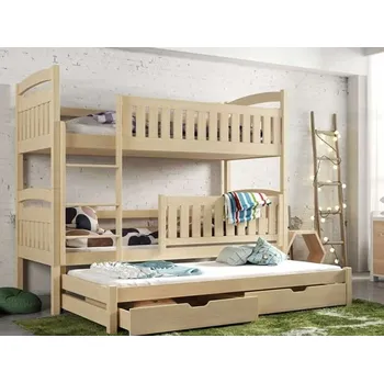 Dětská postel MAXMAX Dětská patrová postel z masivu borovice BOHDANA s přistýlkou a šuplíky - 200x90 cm - PŘÍRODNÍ BOROVICE