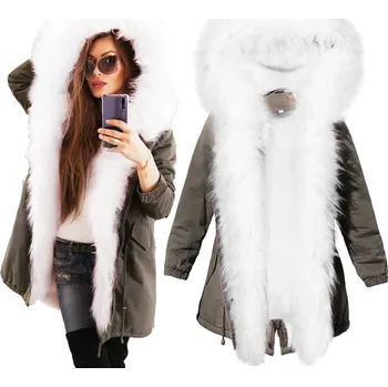 Dámská parka Fashionweek Zimní Exkluzivní bundička parka s kožíškem RAINBOW F216 Barva: Bílá, Velikost: S