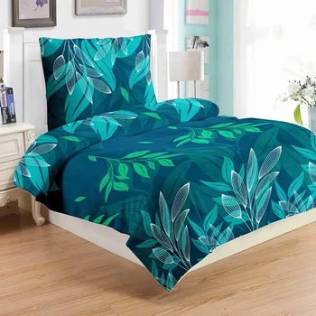 Povlečení JAHU JH73653 Green Leafs 140 x 200, 70 x 90 cm zipový uzávěr 