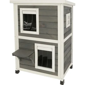 Pelíšek pro kočku Kerbl Family dvoupatrová bouda pro kočky šedá 57 x 55 x 80 cm