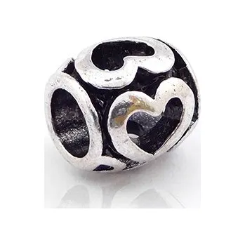 Přívěsek miXL.cz Kovové korálky s velkým průvlekem Váleček se srdcovými otvory