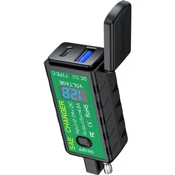 SAE univerzální nabíječka USB + TYPE C s voltmetrem