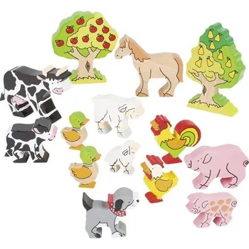 Dřevěná hračka Zvířátka dřevěné - Sada na statku barevná, 14ks (Goki)