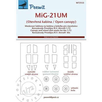 Plastikový model Peewit 1/72 Canopy mask MiG-21UM open canopy (KP,RV)