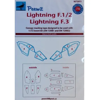 Plastikový model Peewit 1/72 Canopy mask Lightning F.3 and F.1/2 (SWORD)