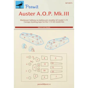 Plastikový model Peewit 1/72 Canopy mask Auster A.O.P. Mk.III (AZ MODEL)