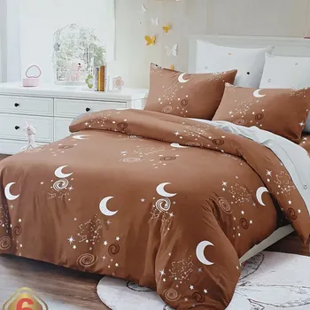 Povlečení Numberoplus Francouzské bavlněné povlečení hnědá s měsíci