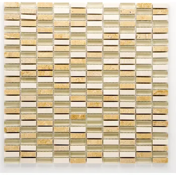 Obklad Mozaika, sklo, kámen 10x30mm 1 m2 béžová