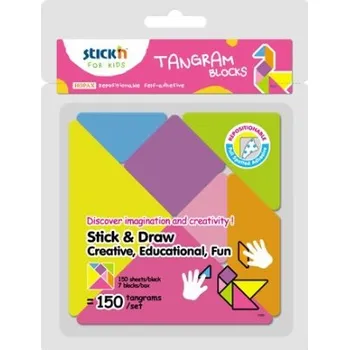 Samolepící bloček Samolepicí bločky Stick'n Tangram, mix barev a velikostí bločků