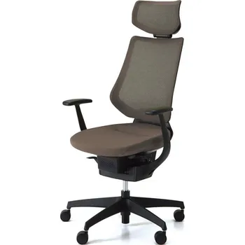 Kokuyo ING japonská aktivní židle GLIDER 360° síťovaná černá kostra s podhlavníkem hnědá černá