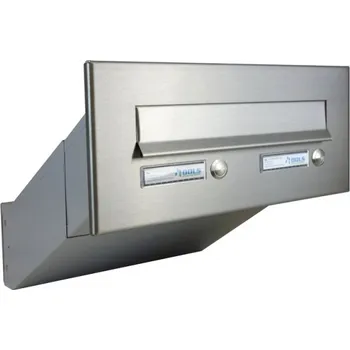 Poštovní schránka 1x poštovní schránka D-041 k zazdění do sloupku + čelní deska s 2x zvonkem ČD-3 - NEREZ / šedá