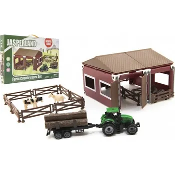 domeček pro figurky Teddies Domácí farma se zvířátky a traktorem 51 ks