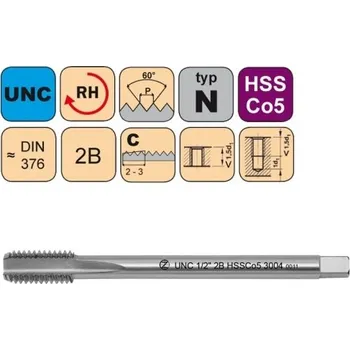 Ruční nářadí NÁSTROJE CZ Strojní závitník /CZZ3004/ pro americký unifikovaný hrubý s přímou drážkou CZZ Závit: UNC 7/16"-14-2B