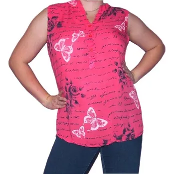 Dámská košile Letní košile bez rukávů Barva: Růžová s nápisem a květinami, Velikost: Univerzální