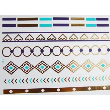 Odstranitelné tetování Metalické dočasné tetovačky náramky, zlaté, blýskavé