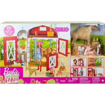 Panenka Mattel Barbie Fun Farm Barn se zvířaty a doplňky