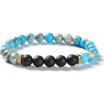 Náramek Tiniana Náramek ze světle modrého jaspisu a lávových kamenů 19 cm