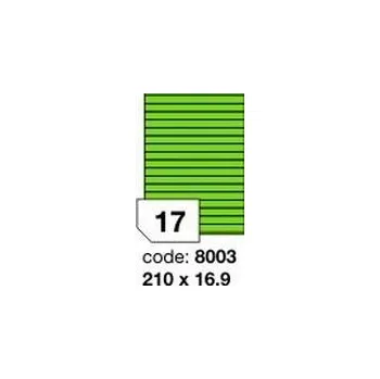 Samolepící etiketa Zelené fluo etikety Rayfilm R0130.8003F, 210x16,9 mm, 1.000 listů A4, 17000 etiket