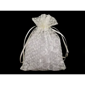 Dárkový pytlík puntíky 13x18 cm organza, barva 4 krémová světlá