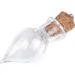 Skleněný přívěsek lahvička s korkem 13x37 mm kapka, barva transparent
