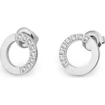 Náušnice Náušnice z nerezové oceli kruhy, trojúhelníky s broušenými kamínky, barva 1 stříbrná