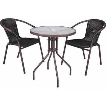 Zahradní sestava Set balkonového nábytku - kulatý stůl + 2 židle s ratanovým výpletem