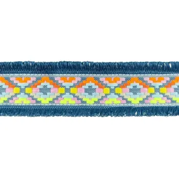 Popruh v mordé barvě s třásněmi a vyšitým vzorem 32480