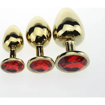 Anální kolík Zlatý anální kolík s ozdobou – zelený, vel. S