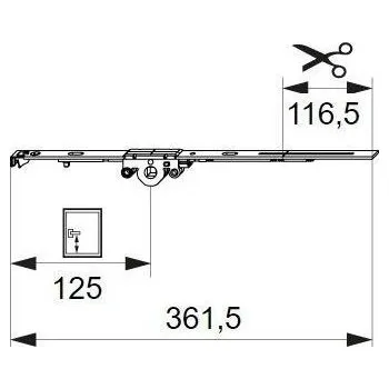 Příslušenství k oknu MACO OS-převodovka DM 15 bez pojistky Výška kliky [GM] | Výška křídla [FFH]: 125 mm | 360-430 mm