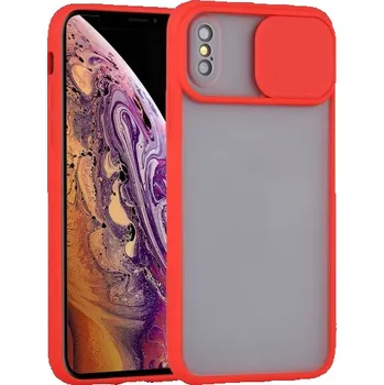 Pouzdro na mobilní telefon Poloprůhledný kryt s posuvnou krytkou čočky fotoaparátu pro iPhone XS Max - červený