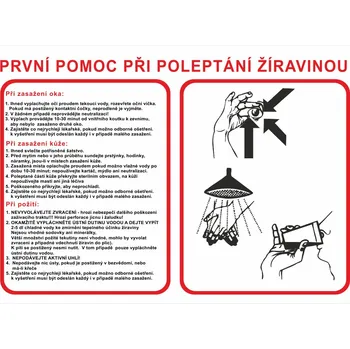 Značení Pravidla první pomoci První pomoc při zasažení žíravinami plast 0,5mm A3 (420 x 297 mm)