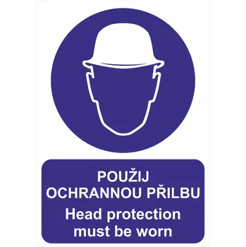 Použij ochranou přilbu - Head protection must be worn plast 3 mm A3 (420 x 297 mm)