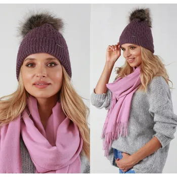 Čepice Fashionweek Dámská zimní čepice s bambulí JENOT ZIZI-P15 Barva: Fialový, Velikost: Universal